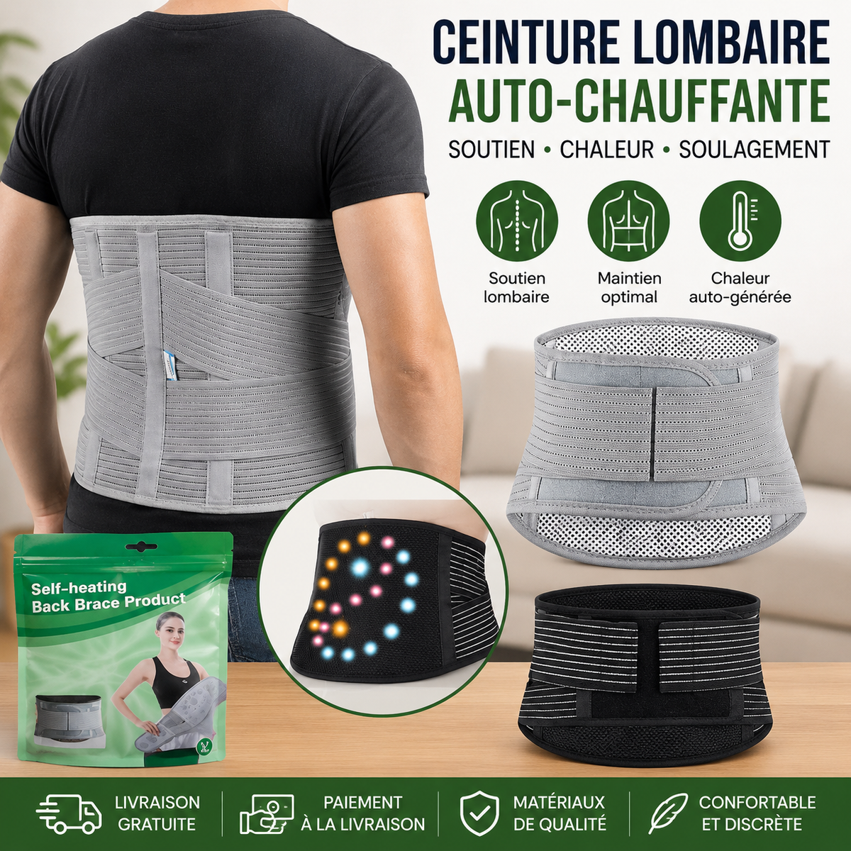 Dos Protégé – Ceinture Lombaire Auto-Chauffante