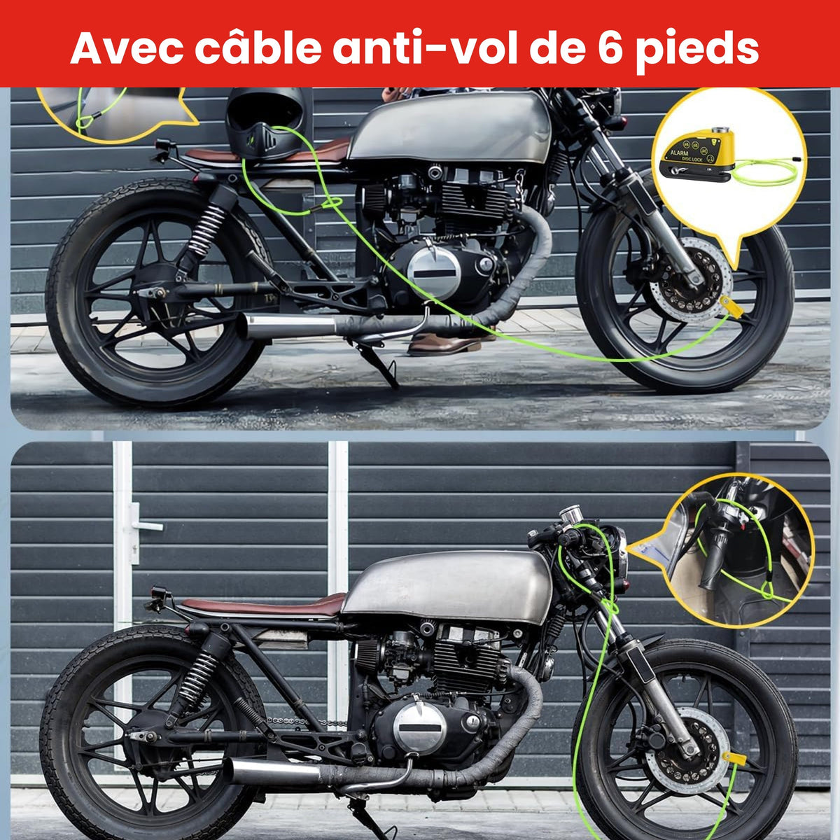 Antivol Moto Disque avec Sirène & Câble