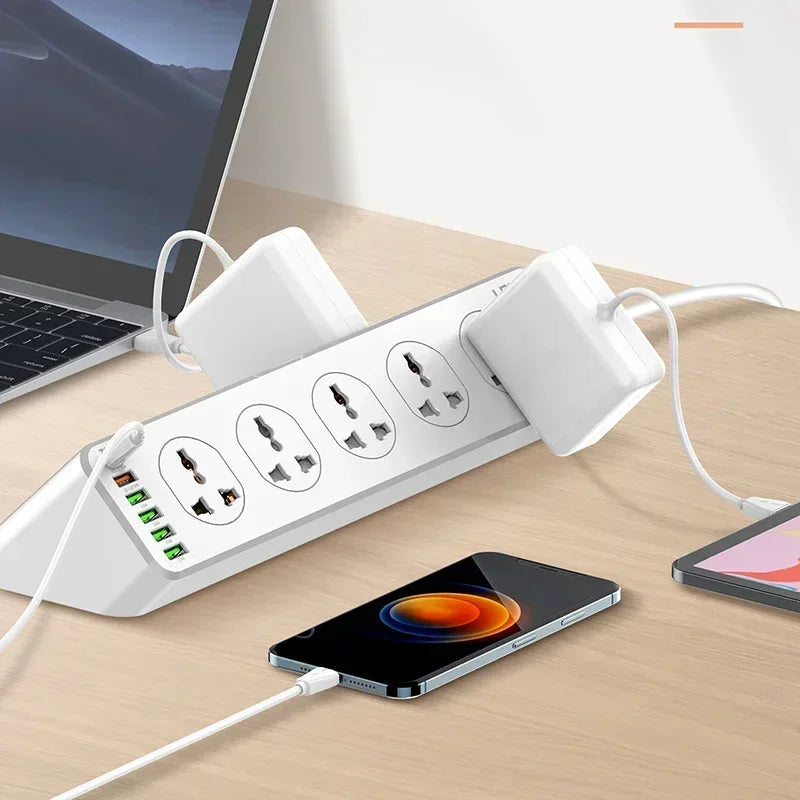 🔌 Multiprise Parasurtenseur Intelligente – 10 Prises, 5 Ports USB & 1 Type-C – Puissance 32W