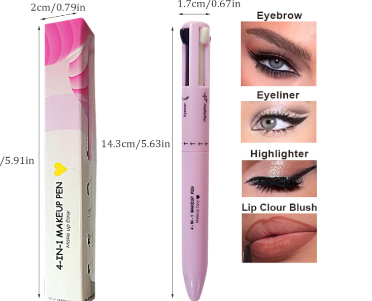 💄 Stylo de Maquillage 4-en-1 – Eyeliner, Sourcils, Lèvres & Highlighter | Tout-en-Un Compact et Élégant