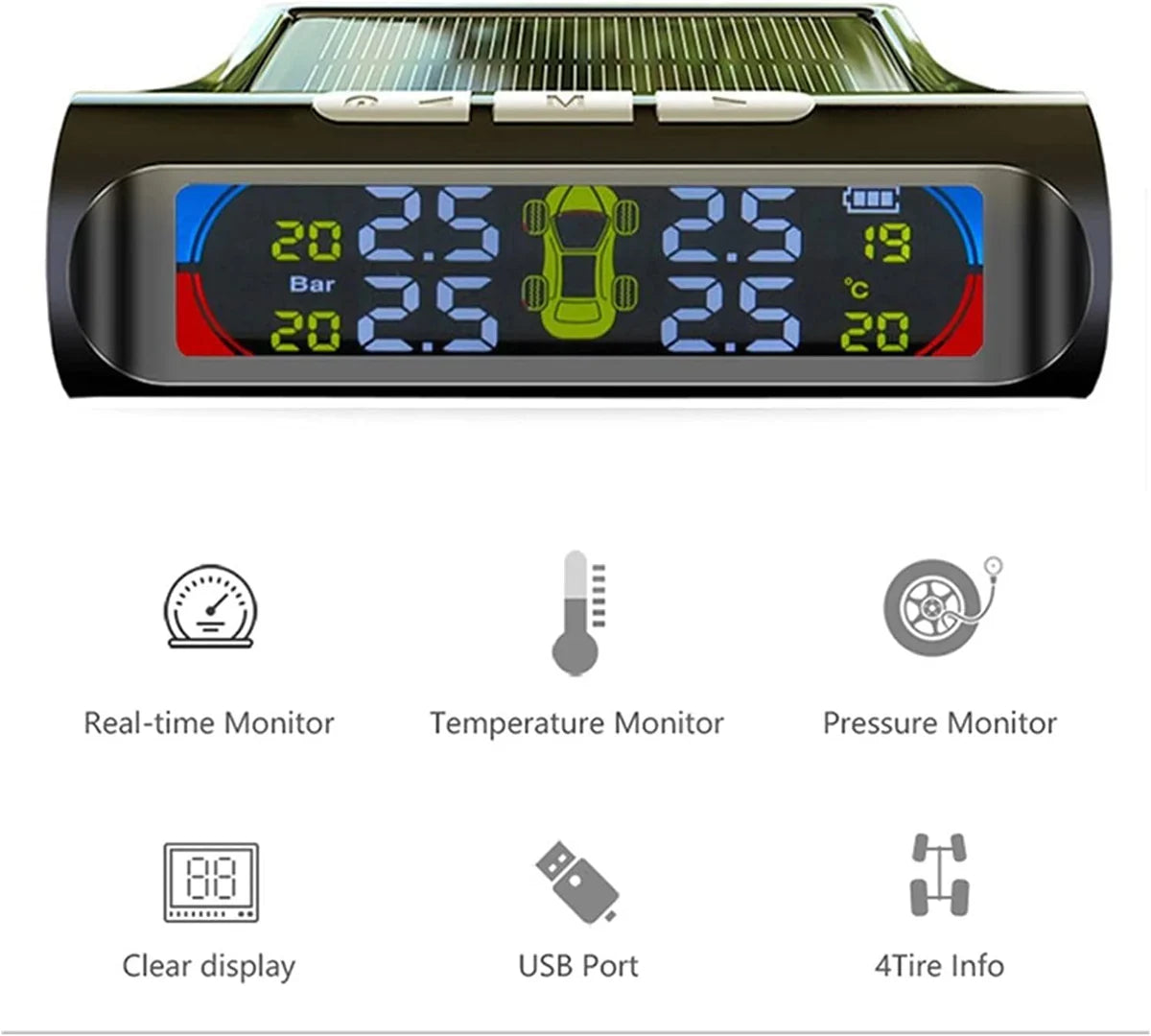 Système de Surveillance de Pression des Pneus TPMS 🚗 – Écran Digital avec Capteurs Externes