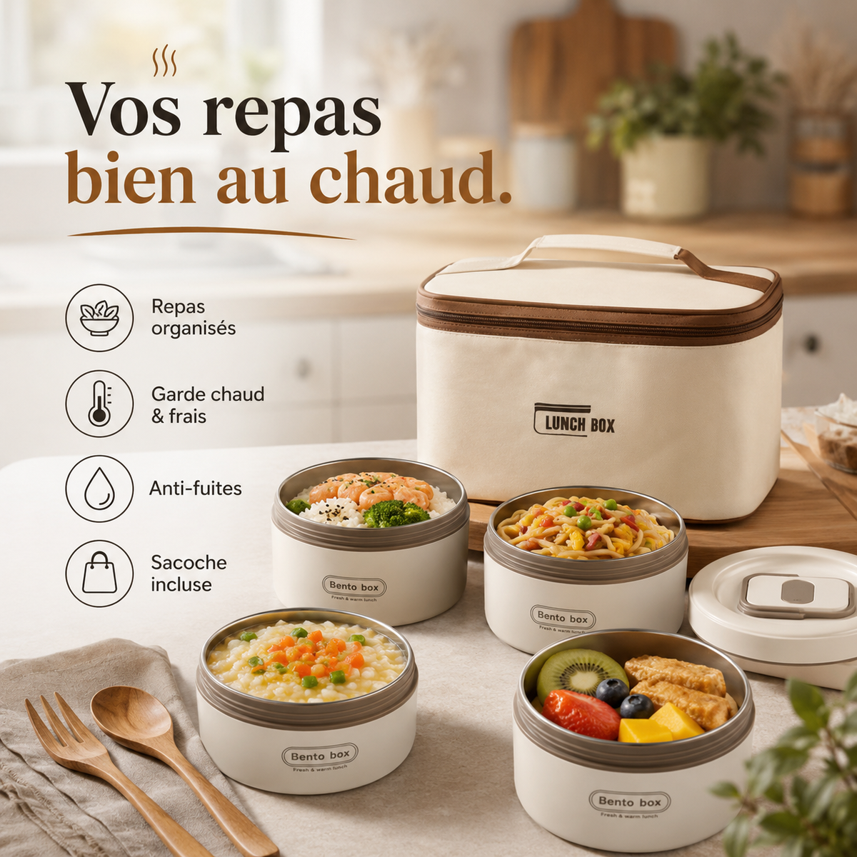 FreshBox®  Ensemble de 4 Boîtes à Lunch Isothermes