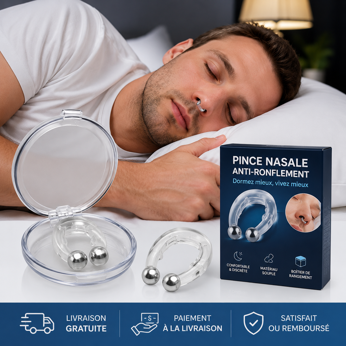 🌙 Nuit Paisible – Pince Nasale Anti-Ronflement
