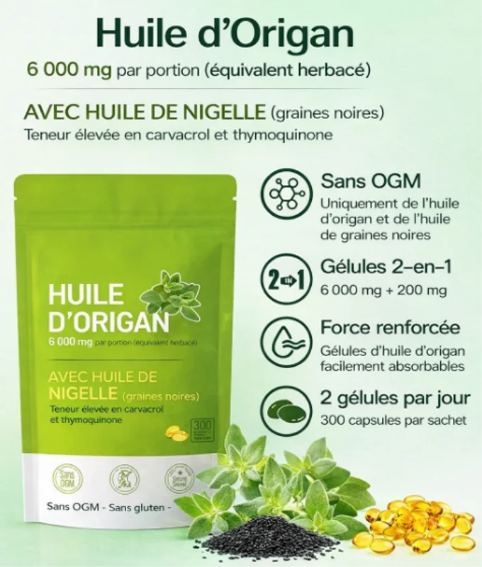 Oil of Oregano Capsules-huile d'origan équilibrée avec de l'huile de nigelle