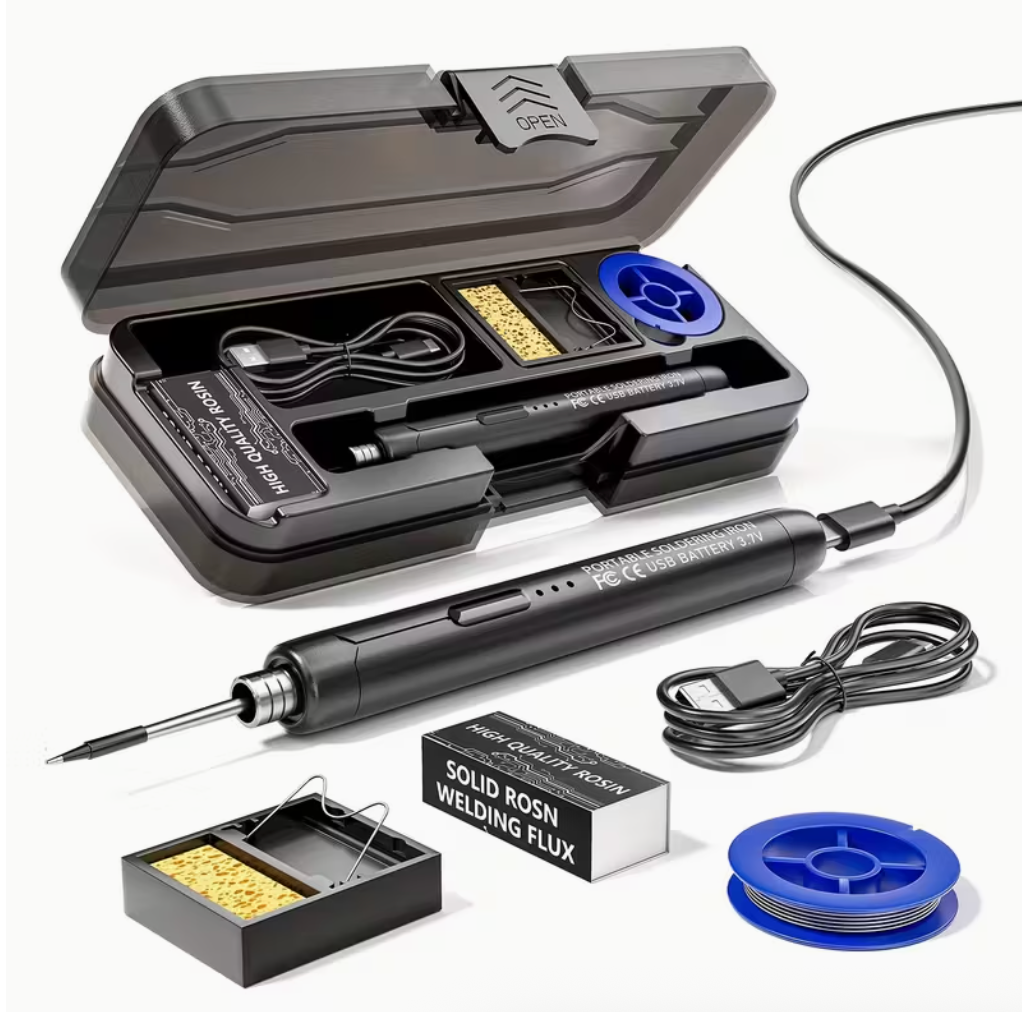 🔥 Fer à Souder Double Usage USB 🔧 Température Réglable 3 Vitesses – Résine, Support, Boîte de Rangement & Élément Chauffant Inclus 🧰