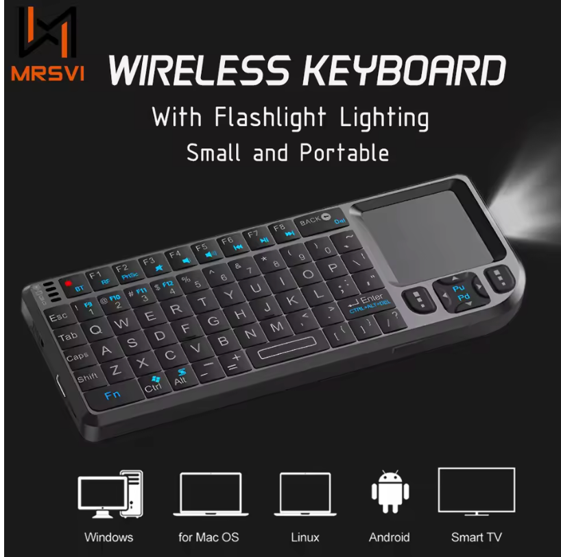 Clavier Sans Fil 2.4G avec Rétroéclairage 7 Couleurs 🌈 – Pavé Tactile, Souris & Lampe Torche Intégrée, Parfait pour PC, Ordinateur Portable & Smart TV Box