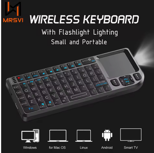 Clavier Sans Fil 2.4G avec Rétroéclairage 7 Couleurs 🌈 – Pavé Tactile, Souris & Lampe Torche Intégrée, Parfait pour PC, Ordinateur Portable & Smart TV Box