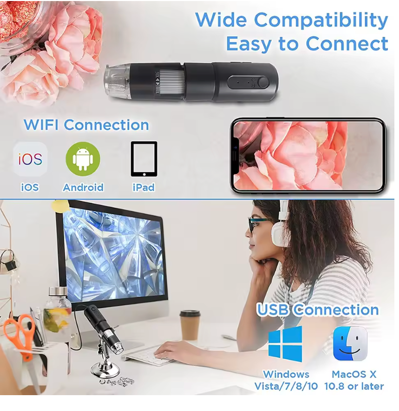 📱 Microscope Portable Connecté à Votre Téléphone 🔍 Grossissement 50x à 1600x – Explorez l’Invisible en Haute Précision ✨