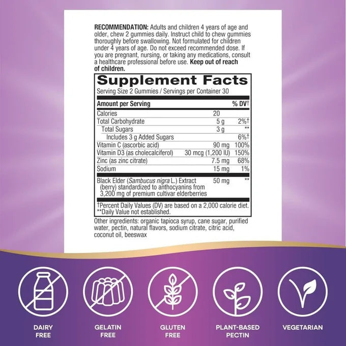 Gummies immunitaires à la Sureau– Soutien au zinc, à la vitamine C