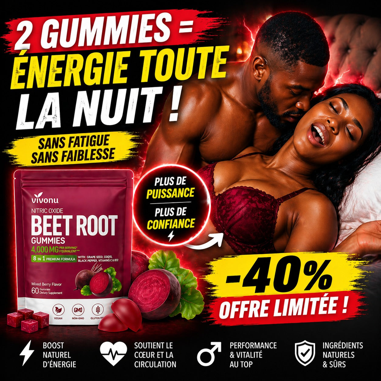 Gummies de betterave premium 8 en 1-Plus d’énergie, plus de confiance, chaque jour