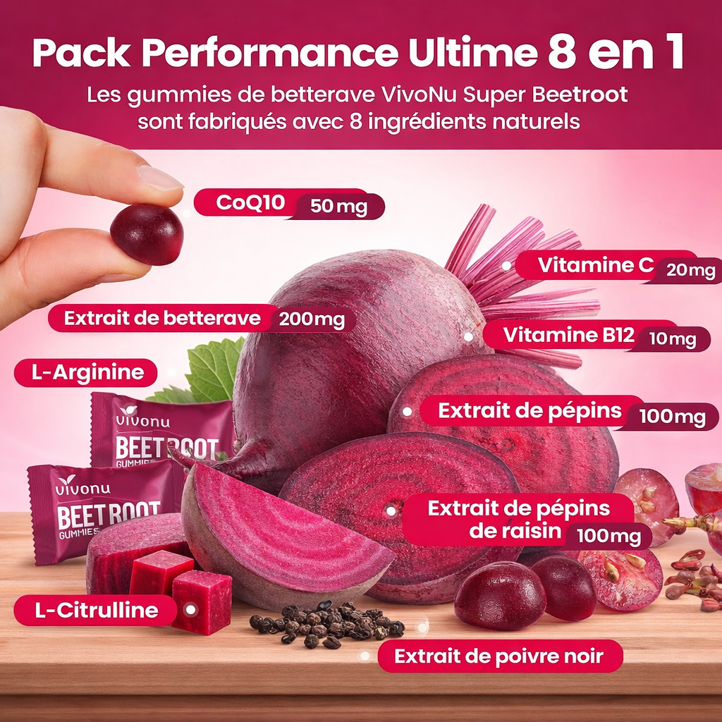Gummies de betterave premium 8 en 1-Plus d’énergie, plus de confiance, chaque jour