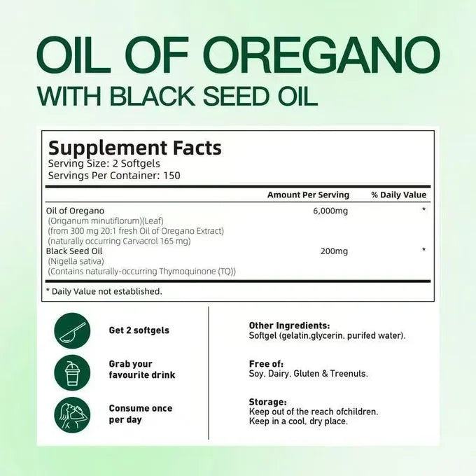 Oil of Oregano Capsules-huile d'origan équilibrée avec de l'huile de nigelle