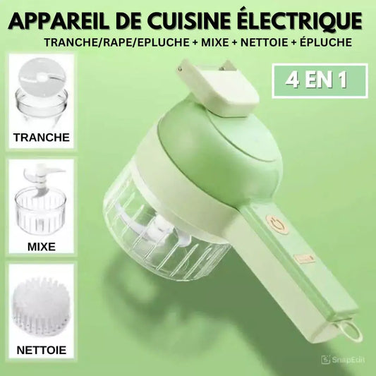 HACHOIR ÉLECTRIQUE CUIZEN 4 en  1 : Découpe, Épluche, Mixe & Nettoie