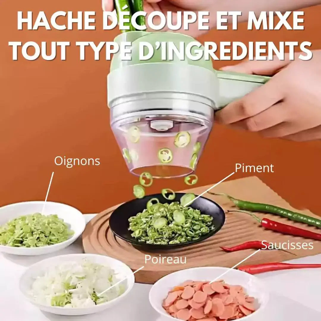 HACHOIR ÉLECTRIQUE CUIZEN 4 en  1 : Découpe, Épluche, Mixe & Nettoie