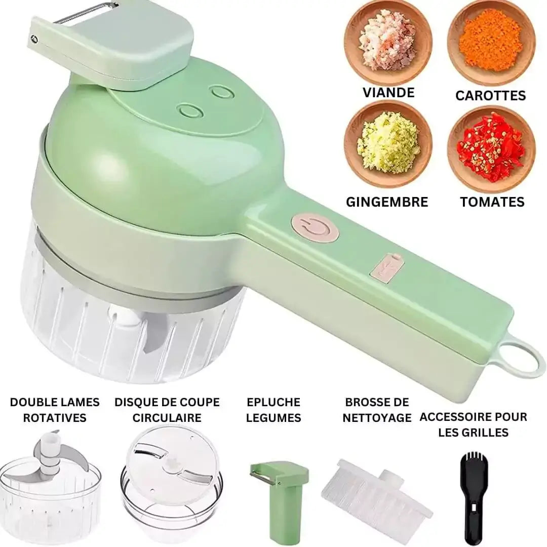 HACHOIR ÉLECTRIQUE CUIZEN 4 en  1 : Découpe, Épluche, Mixe & Nettoie