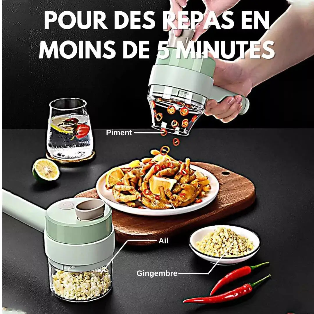 HACHOIR ÉLECTRIQUE CUIZEN 4 en  1 : Découpe, Épluche, Mixe & Nettoie