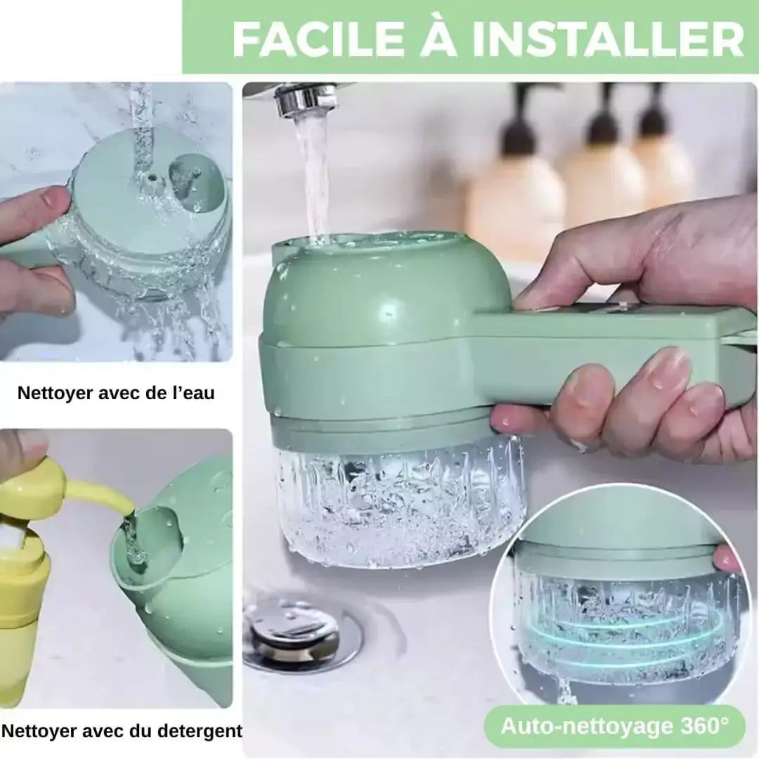 HACHOIR ÉLECTRIQUE CUIZEN 4 en  1 : Découpe, Épluche, Mixe & Nettoie